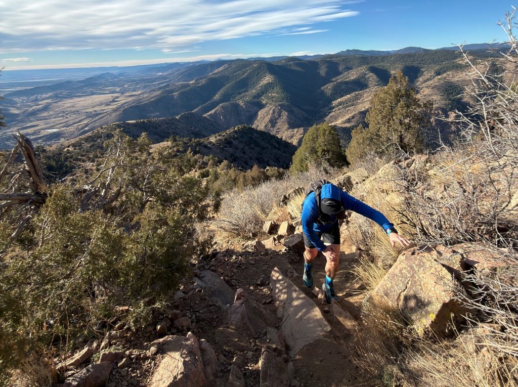 Mini Falcon Punch Scrambling up Mt Morrison