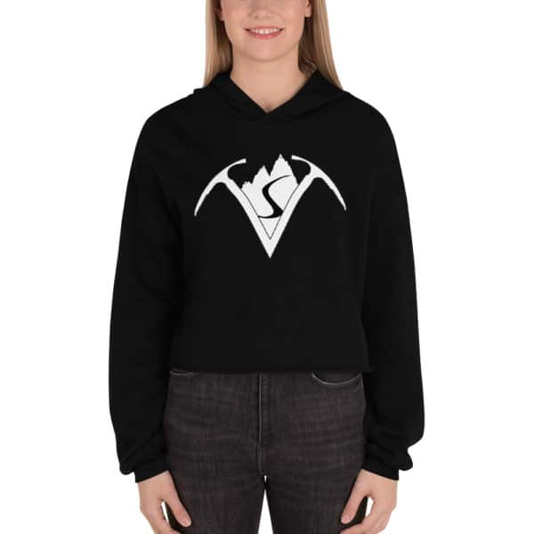 Virtual Sherpa White Logo Women's Croptopped Hoodie - Image 2