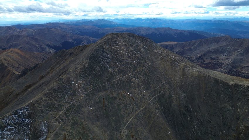 Summit ridge and hiking trail leading to Grays Peak on a Colorado 14er hike.